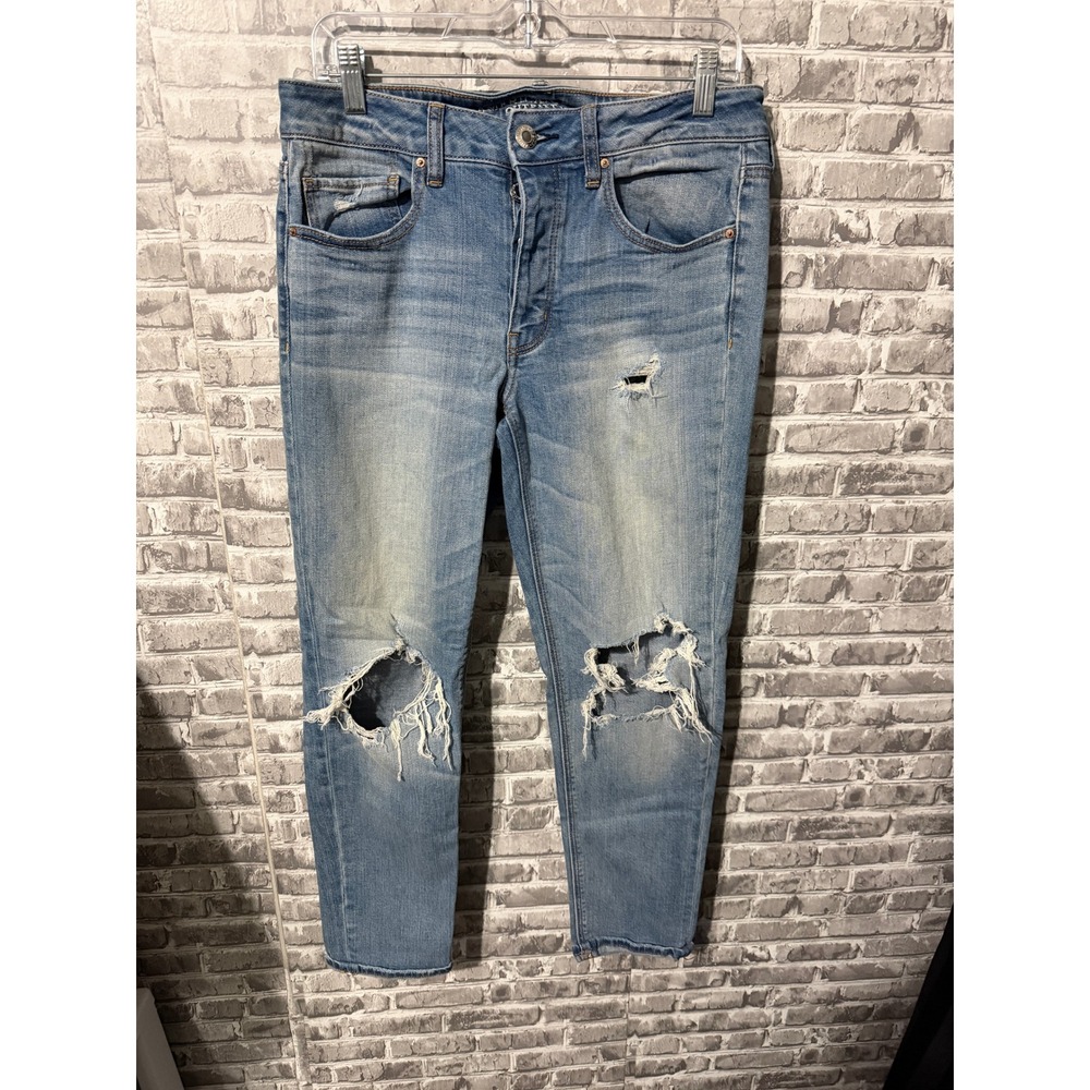 American Eagle Outfitters Distressed Skinny Jeans Blue Stretch Denim Womens 6